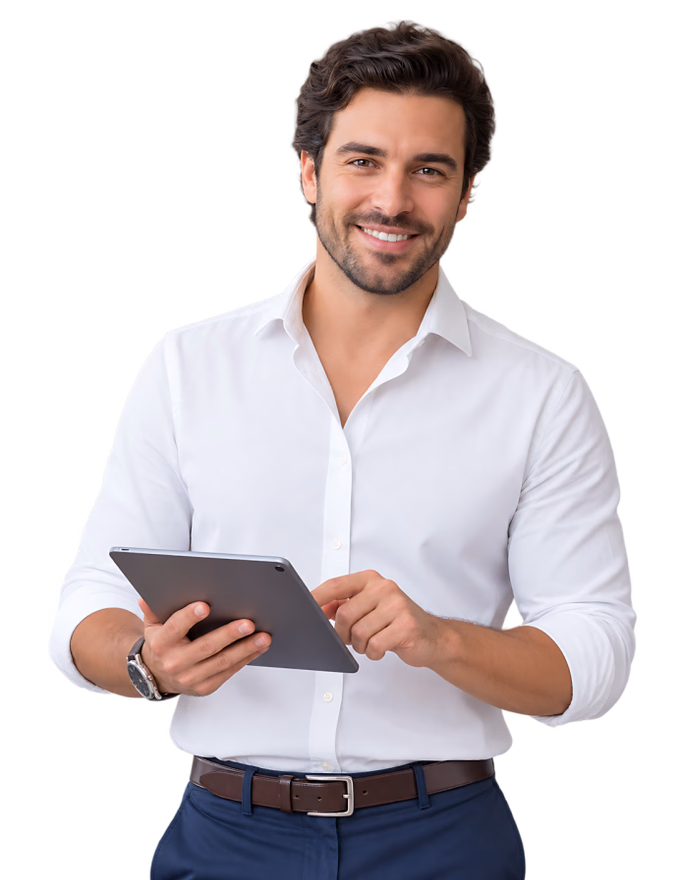 Profissional sorridente segurando um tablet Profissional sorridente segurando um tablet