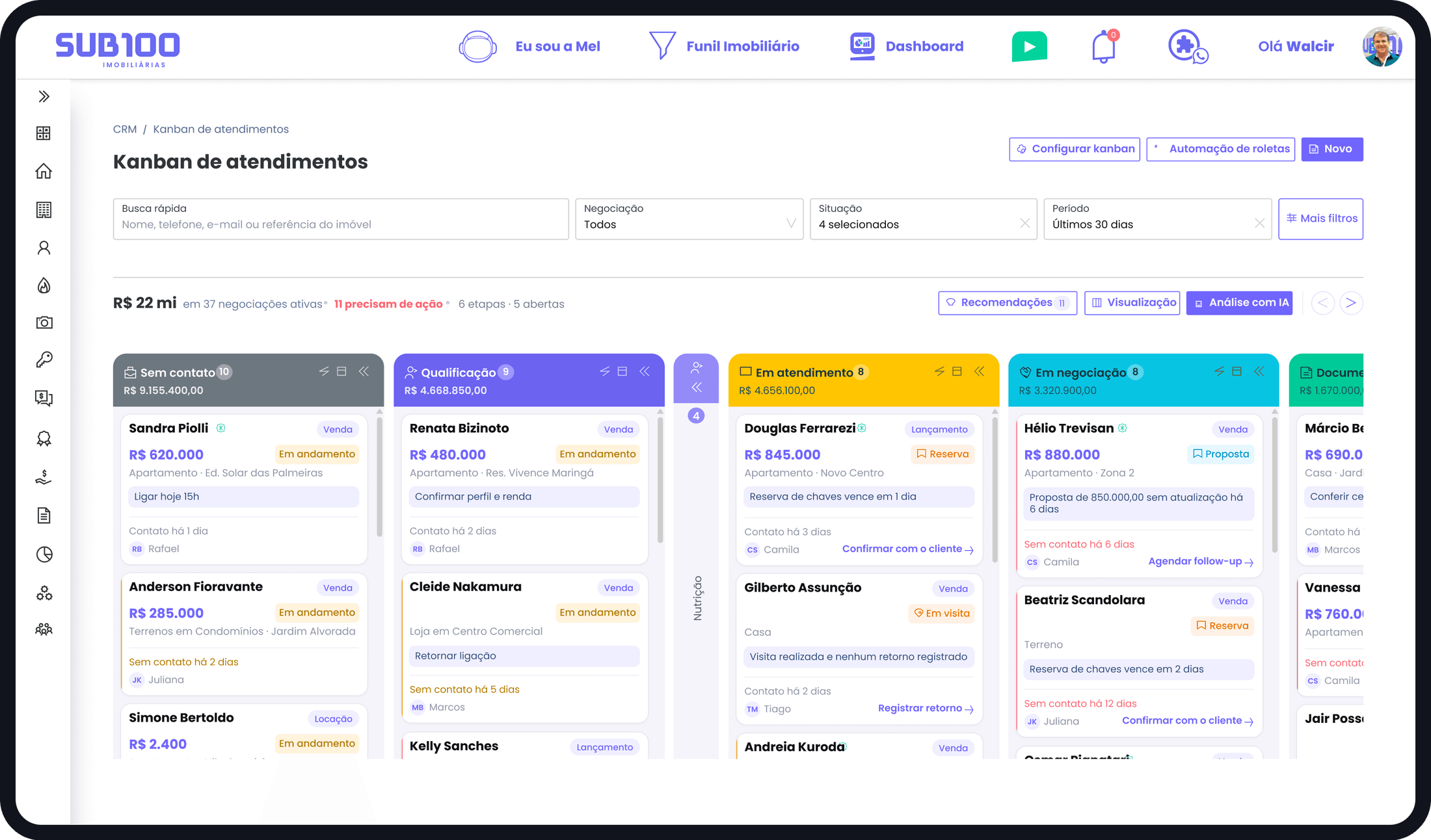 Kanban de atendimentos no CRM Kanban de atendimentos no CRM